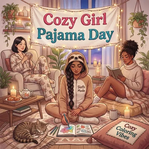 Cozy Girl Pajama Day: Cute Comfy Homebody Adult & Teen Creative Coloring Book Fun Bold Line Haven Hygge Designs & Relaxing Home Scene, Daily Moments &